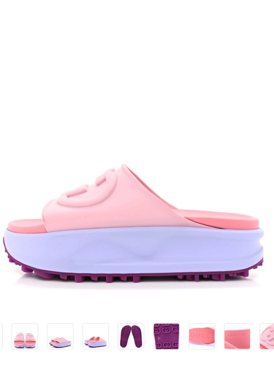 Gucci Shoes - Gucci Pink Rubber Platform Slide Sandals